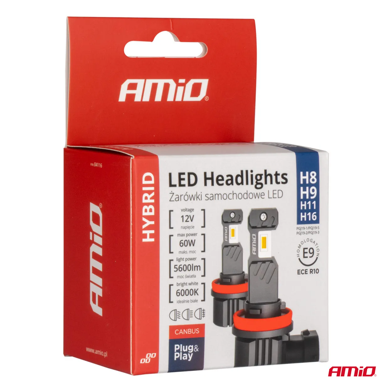 LED Pære H8 / H9 / H11 / H16 AMiO Hybrid Series CSP Chip LED 6000K │ CANbus Plug&Play EasyFit  - sett 2 stk. Image 5