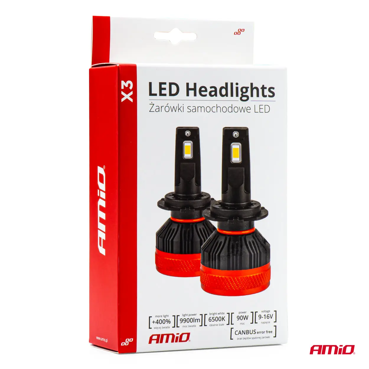 LED Pære HB3 9005 AMiO X3 Series +400% │ CANbus - sett 2 stk. Image 7