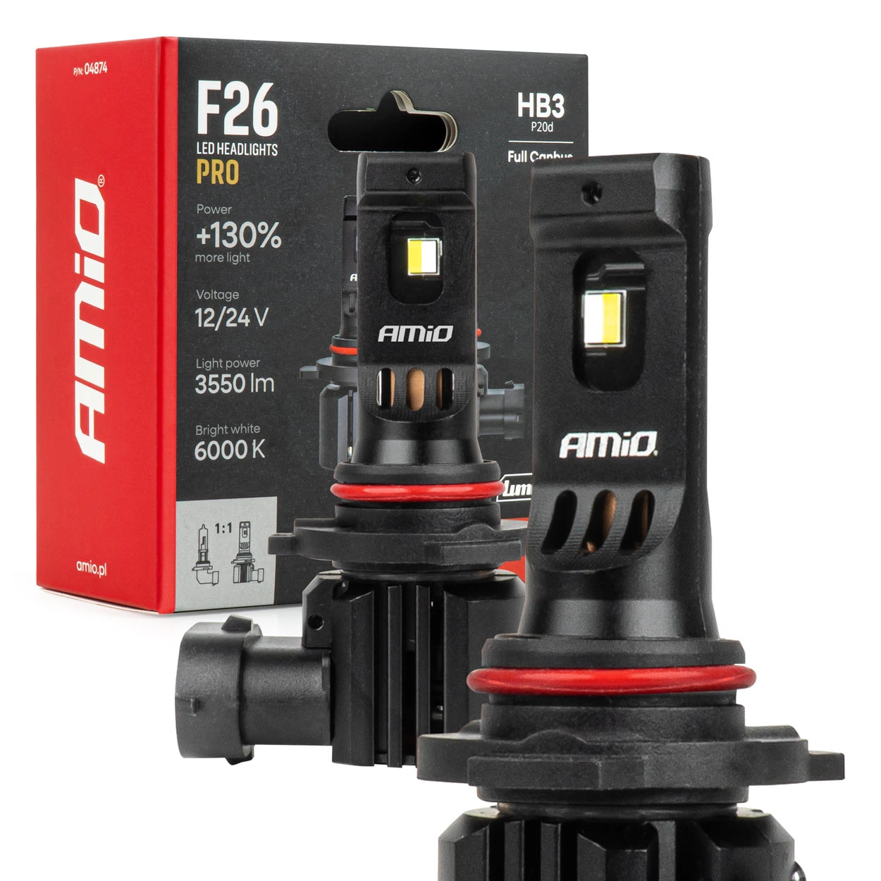 LED Pære HB3 Amio F26 Pro LumiTec LIMITED +130% DUO 6000K │ Full CANbus Plug&Play 68W  - sett 2 stk.