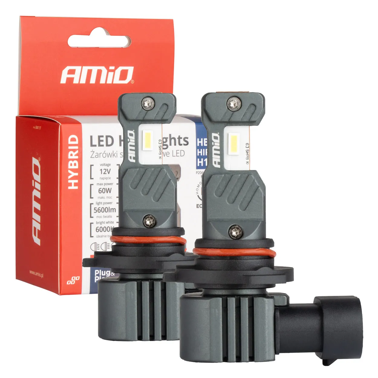 LED Pære HB3 HIR1 H10 AMiO Hybrid Series CSP Chip LED 6000K │ CANbus Plug&Play EasyFit  - sett 2 stk. Image 1