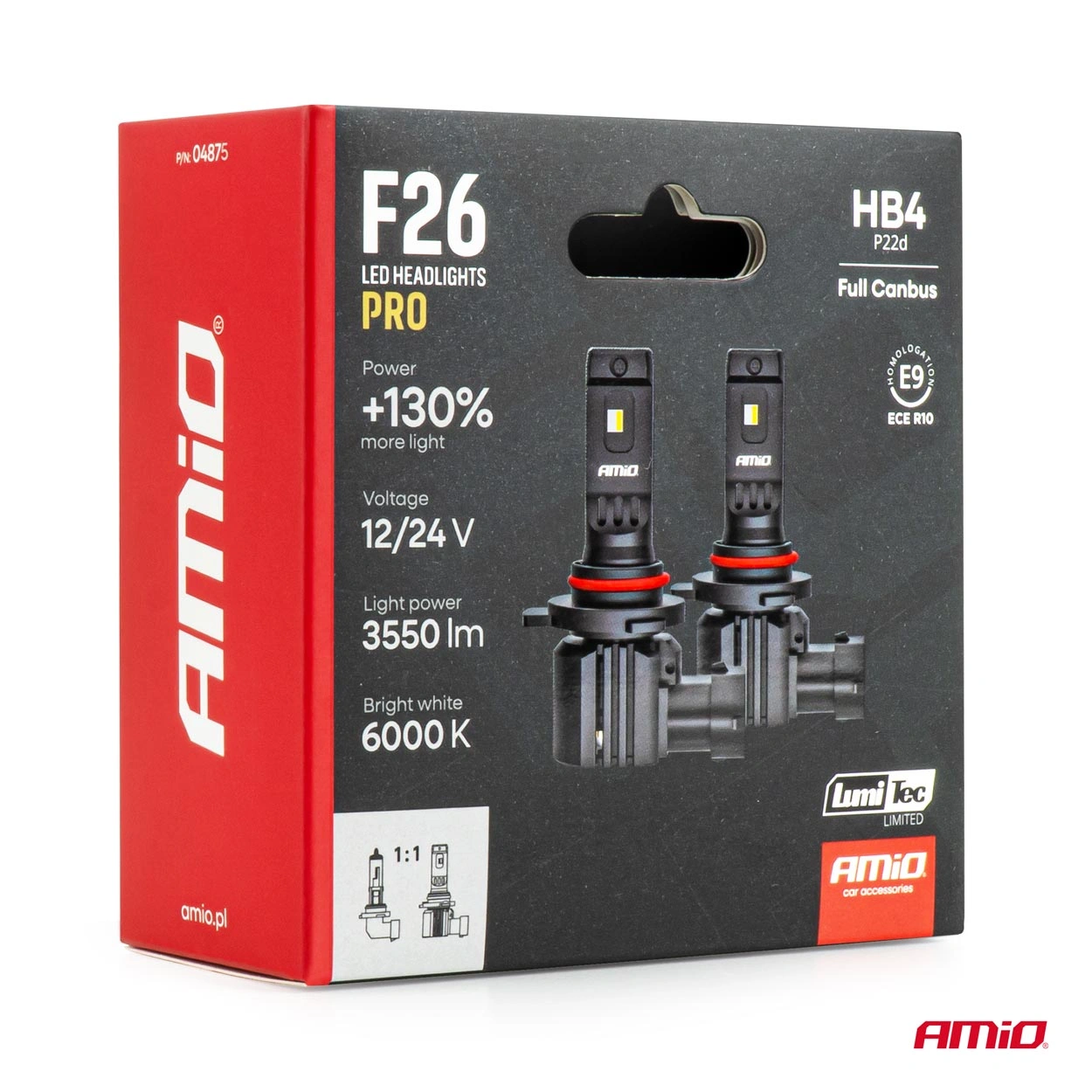 LED Pære HB4 Amio F26 Pro LumiTec LIMITED +130% DUO 6000K │ Full CANbus Plug&Play 68W  - sett 2 stk. – bilde 7