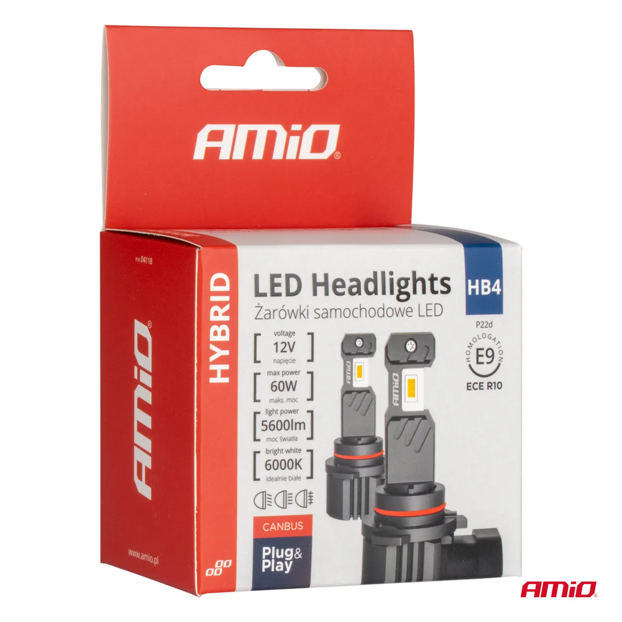 LED Pære HB4 AMiO Hybrid Series CSP Chip LED 6000K │ CANbus Plug&Play EasyFit - sett 2 stk. – bilde 5