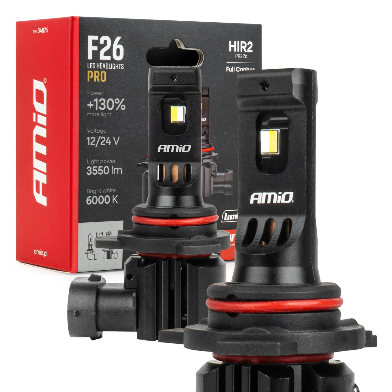 LED Pære HIR2 Amio F26 Pro LumiTec LIMITED +130% DUO 6000K │ Full CANbus Plug&Play 68W  - sett 2 stk.