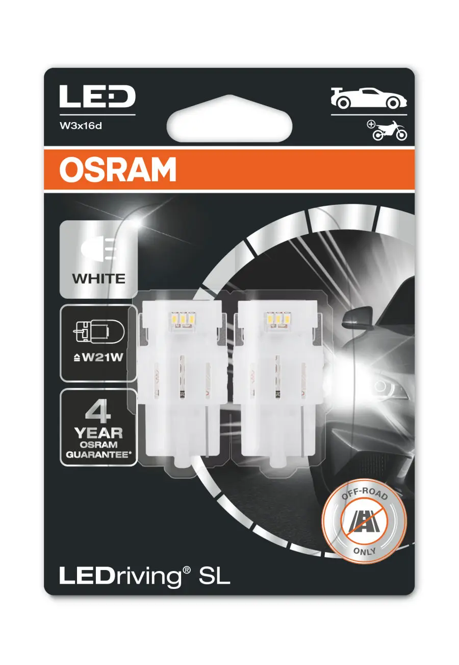 LED Pære W21W Osram LEDriving SL White - sett 2 stk.