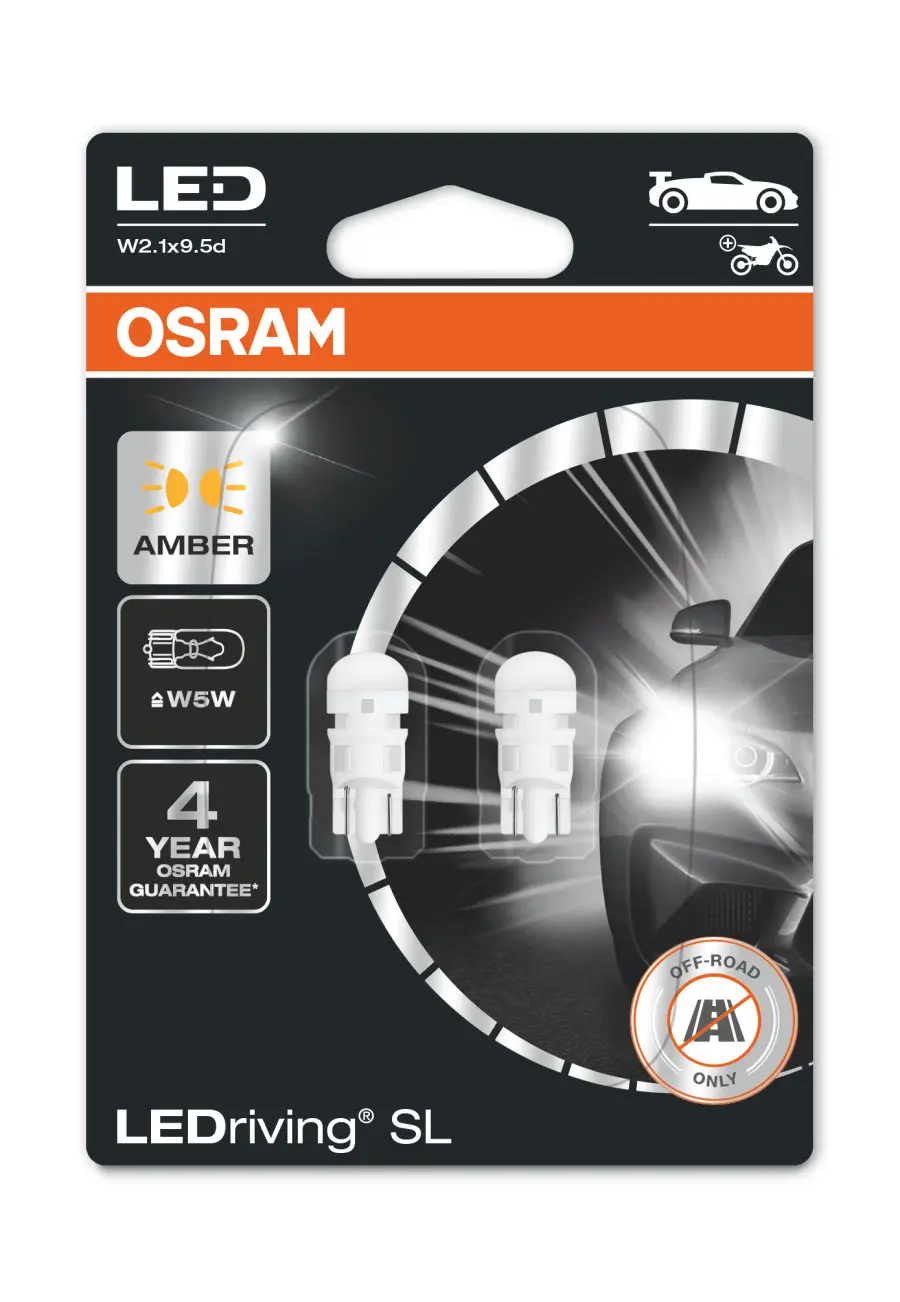 LED pære W5W Osram LEDriving SL Orange Amber - sett 2 stk.