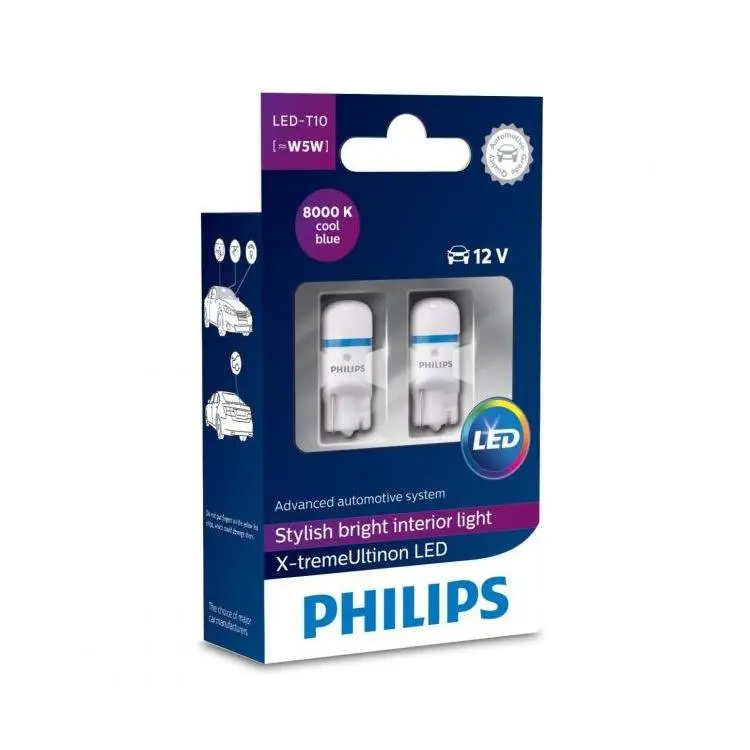 LED Pære W5W PHILIPS X-tremeUltinon 8000k - sett 2 stk. Image 1