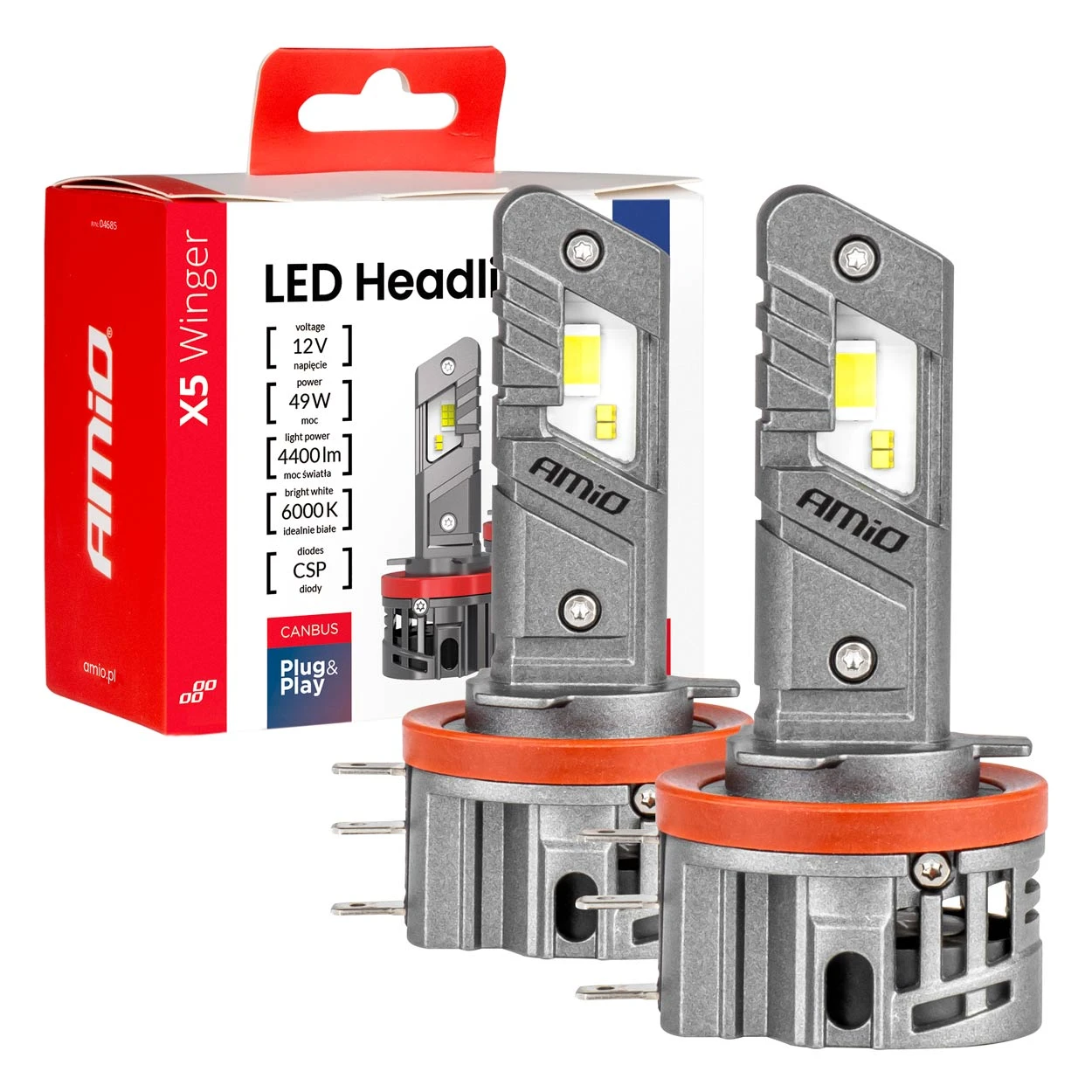 LED-pærer H15 AMiO X5 Winger Series 6000K │ CANbus – sett 2 stk.