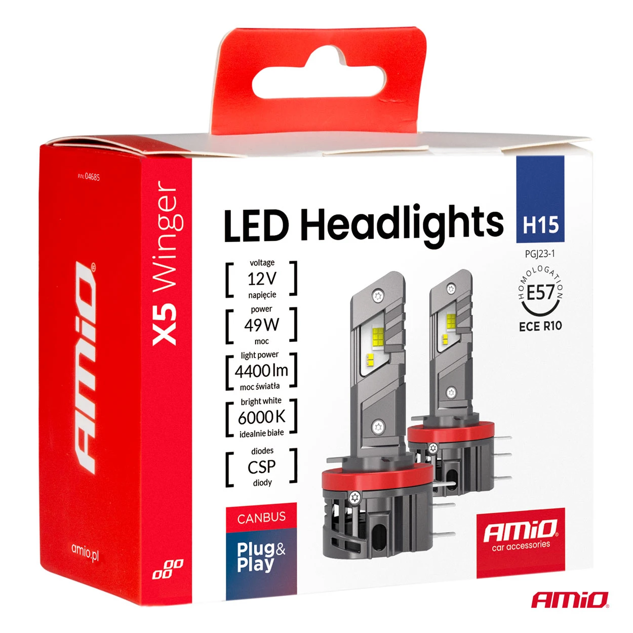 LED-pærer H15 AMiO X5 Winger Series 6000K │ CANbus – sett 2 stk. – bilde 8