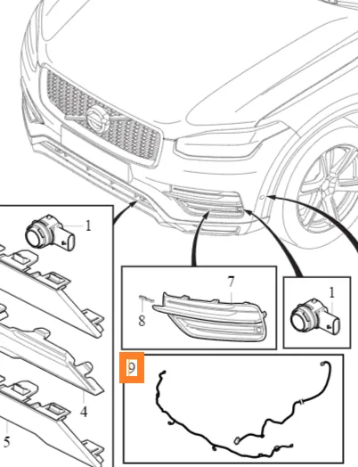 Ledningsnett for parkeringssensorer foran Volvo Genuine® XC90 2016-2019