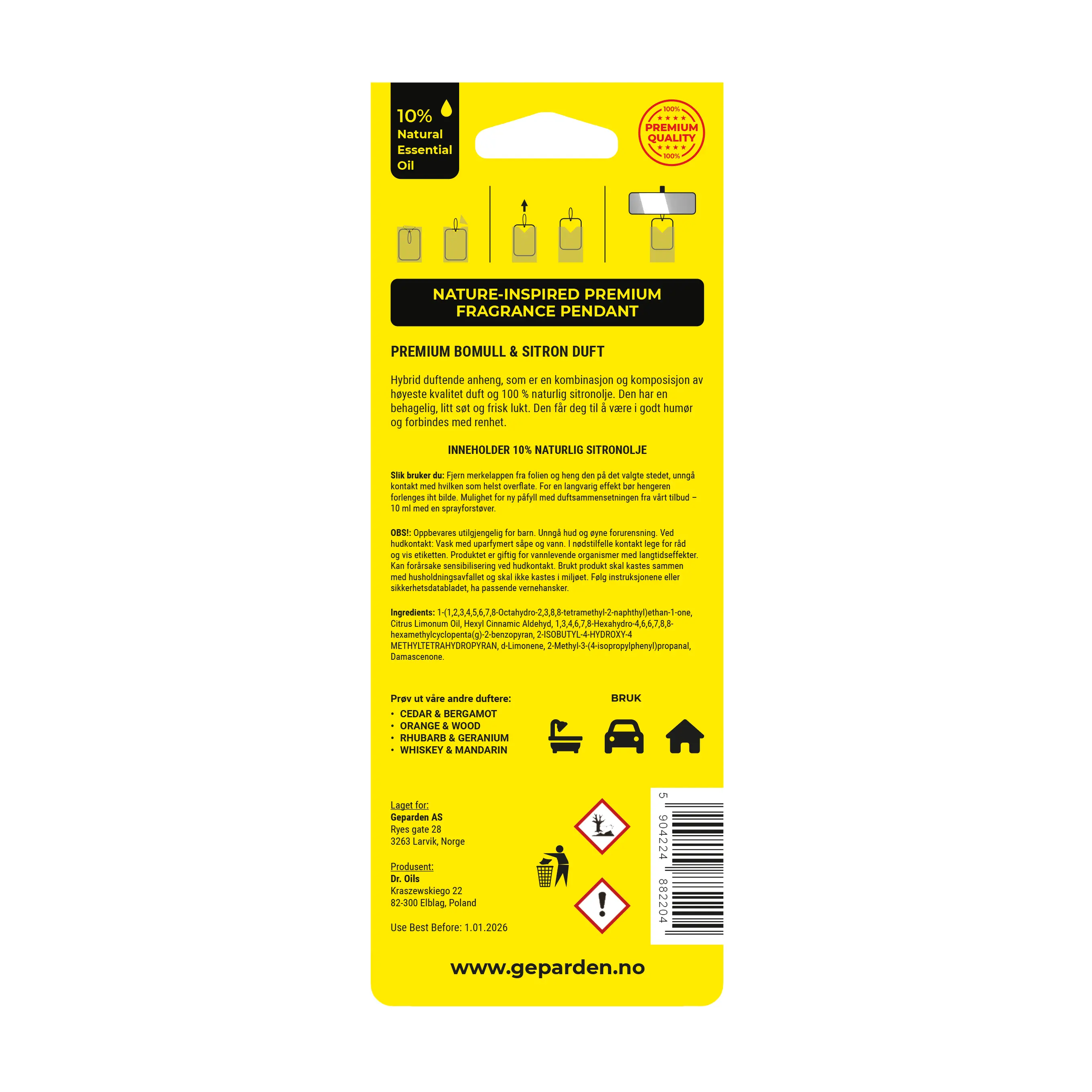 Luftfrisker Cotton og Lemon | 100% Naturlig Sitronolje – bilde 2