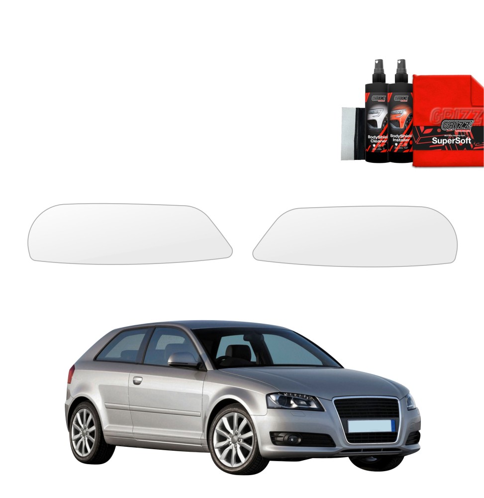 Lyktbeskyttere Audi A3 (8P) 3D Facelift 2008 - 2013│ PPF beskyttelsesfolie Gjennomsiktig BodyShield
