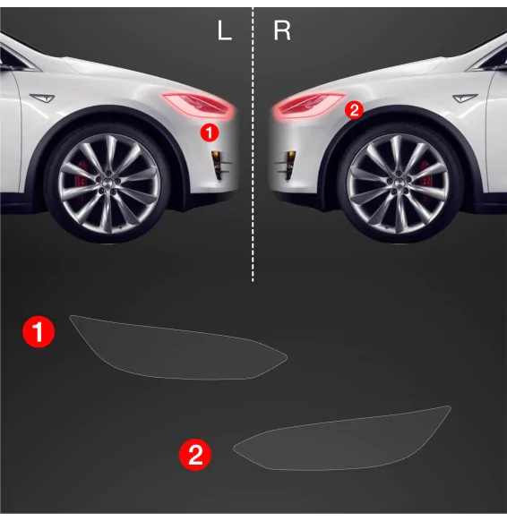 Lyktbeskyttere Tesla Model X 2021 -> │ PPF beskyttelsesfolie Gjennomsiktig BodyShield – bilde 2