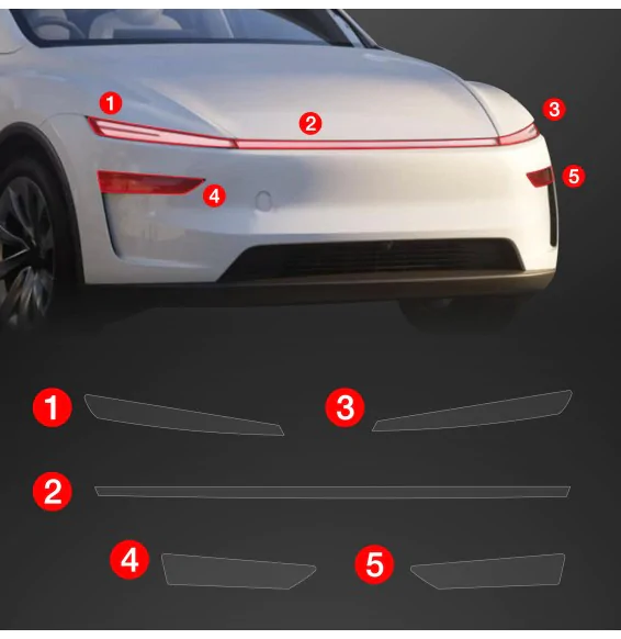 Lyktbeskyttere Tesla Model Y Juniper 2025 -> │ PPF beskyttelsesfolie Gjennomsiktig BodyShield – bilde 2