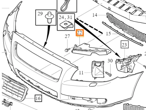 Lyktebrakett (føring) Volvo Genuine® S80 S80L V70 XC70 │ høyre