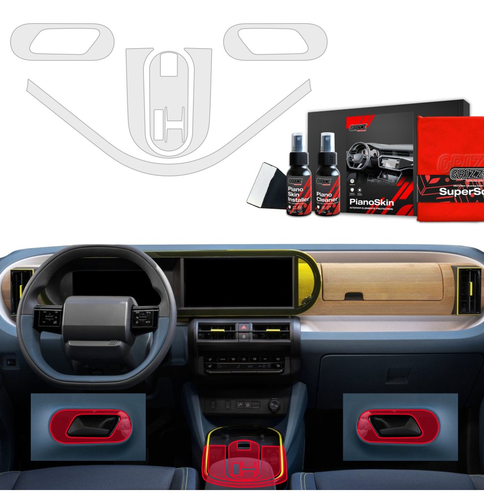Midtkonsoll beskyttelsesfolie Fiat Grande Panda 2025 -> │ Anti-fingerprint PPP Folie Grizz PianoSkin Matte