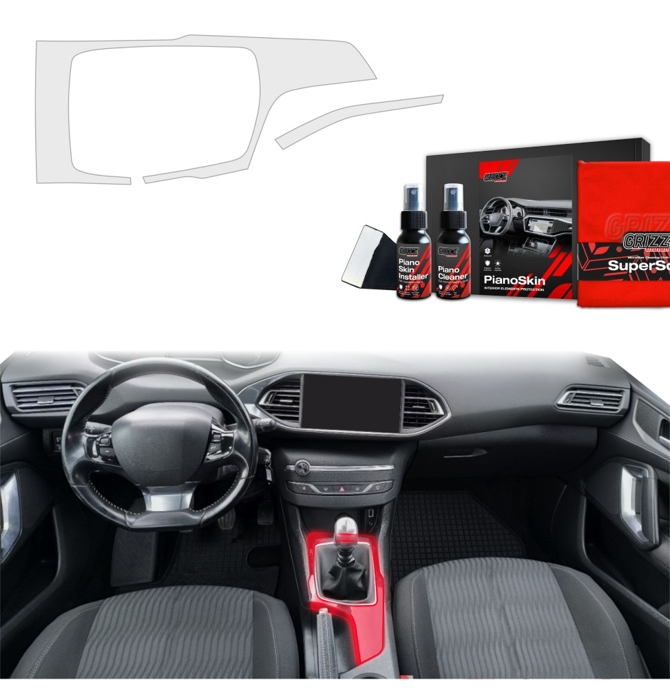 Midtkonsoll beskyttelsesfolie Peugeot 308 II 2013 - 2021 │ Anti-fingerprint PPP Folie Grizz PianoSkin Matte