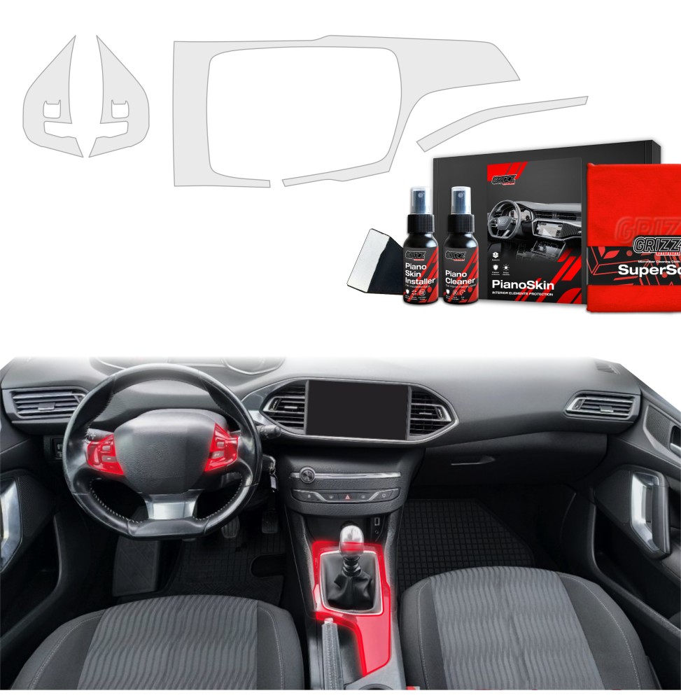 Midtkonsoll beskyttelsesfolie Peugeot 308 II 2013 - 2021 │ Anti-fingerprint PPP Folie Grizz PianoSkin Matte