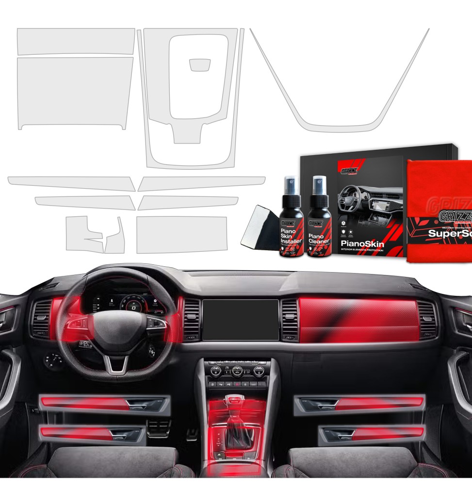 Midtkonsoll beskyttelsesfolie Skoda Kodiaq 2016 - 2023 │ Anti-fingerprint PPP Folie Grizz PianoSkin Matte
