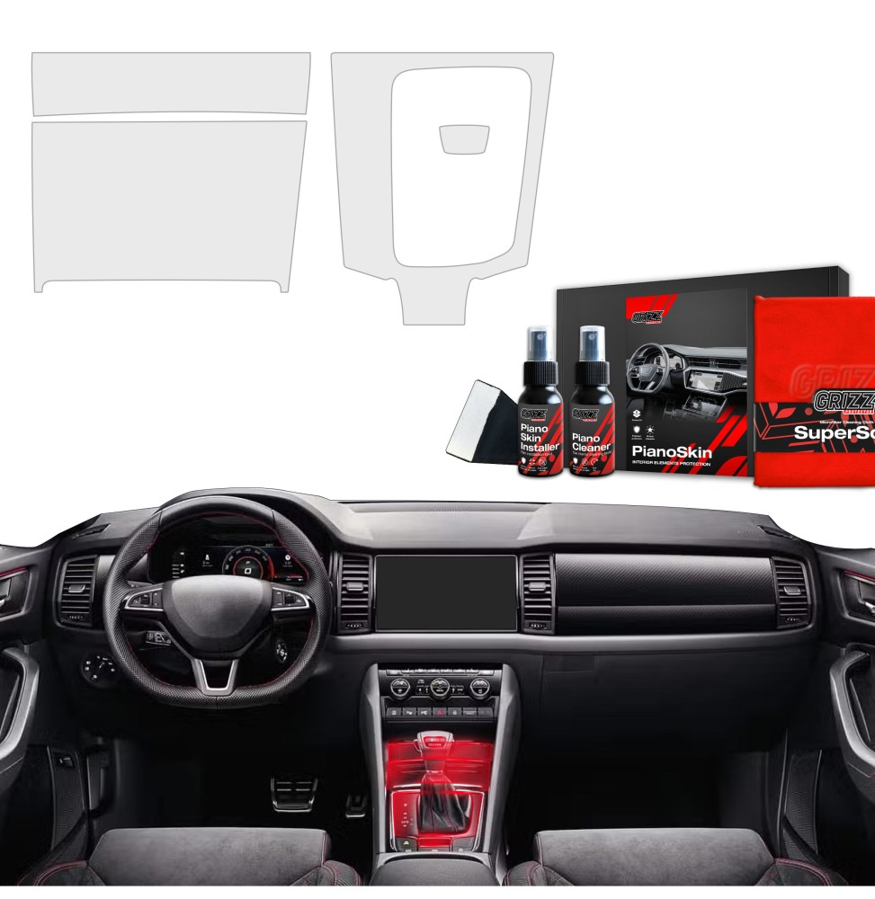 Midtkonsoll beskyttelsesfolie Skoda Kodiaq I 2016 - 2023 │ Anti-fingerprint PPP Folie Grizz PianoSkin Matte