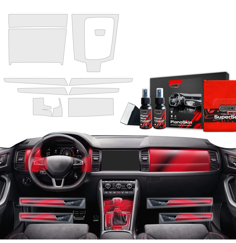 Midtkonsoll beskyttelsesfolie Skoda Kodiaq I 2016 - 2023 │ Anti-fingerprint PPP Folie Grizz PianoSkin Matte