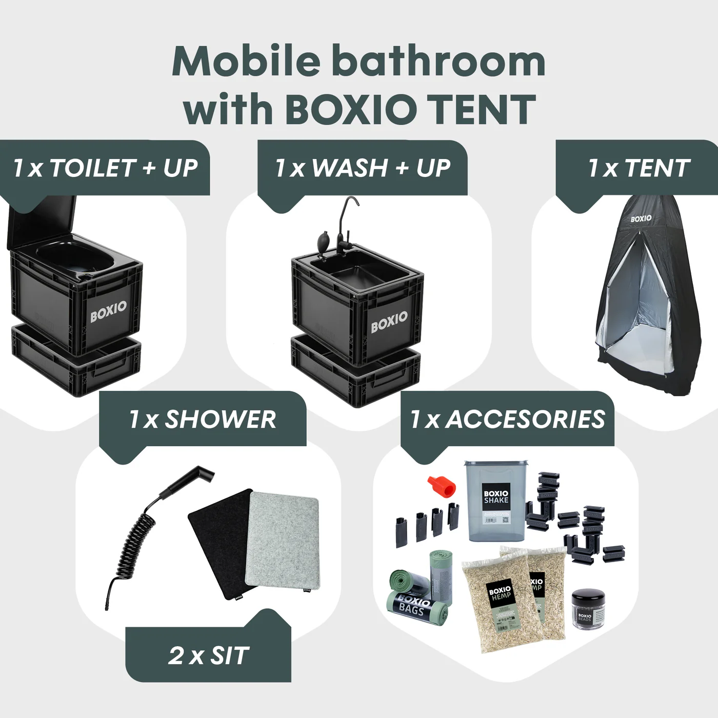 Mobilbad BOXIO SANITARY PLUS │ portabelt bad med toalett, vask og telt – bilde 3
