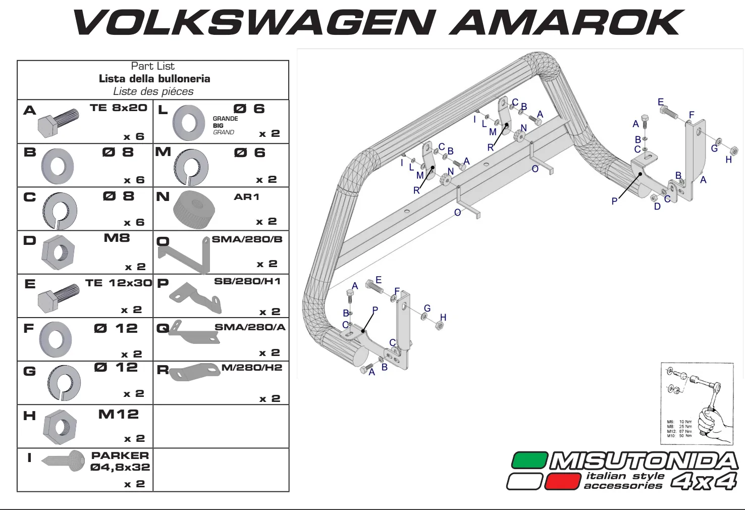 Monteirngstilbehør for Lyktebøyle VW Amarok │ Mounting brackets Kit