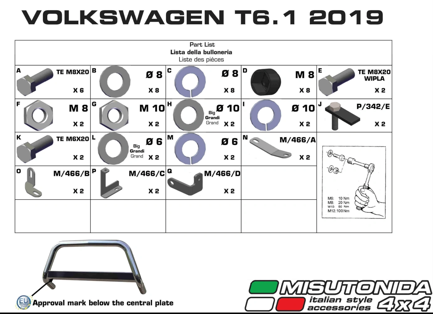 Monteirngstilbehør for Lyktebøyle VW T6.1 Facelift 2019 - 2024 │ Mounting brackets Kit
