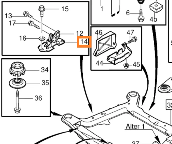 Motorfeste nedre høyre Volvo Genuine® C70 S70 V70 1997-2005 │ bensin