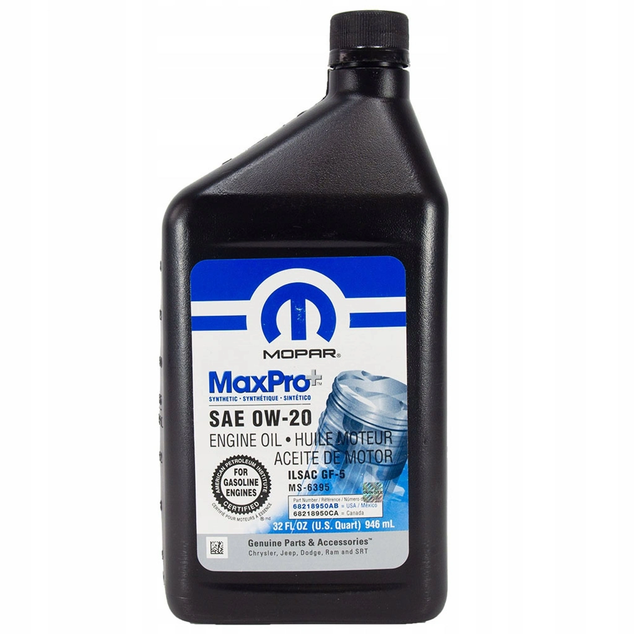 Motorolje 0W-20 Mopar MaxPro MS-6395 │ Genuine® Fullsyntetisk Olje for Jeep Dodge Chrysle RAM - 946 ml