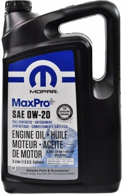 Motorolje 0W-20 Mopar MaxPro MS-6395 │ Genuine® Fullsyntetisk Olje for Jeep Dodge Chrysler RAM - 5L