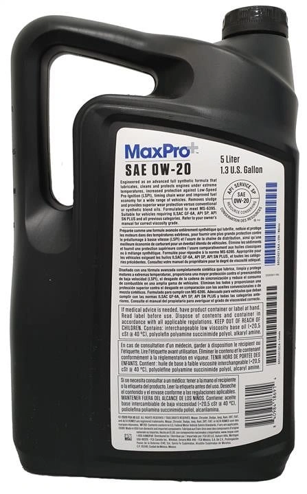 Motorolje 0W-20 Mopar MaxPro MS-6395 │ Genuine® Fullsyntetisk Olje for Jeep Dodge Chrysler RAM - 5L – bilde 2