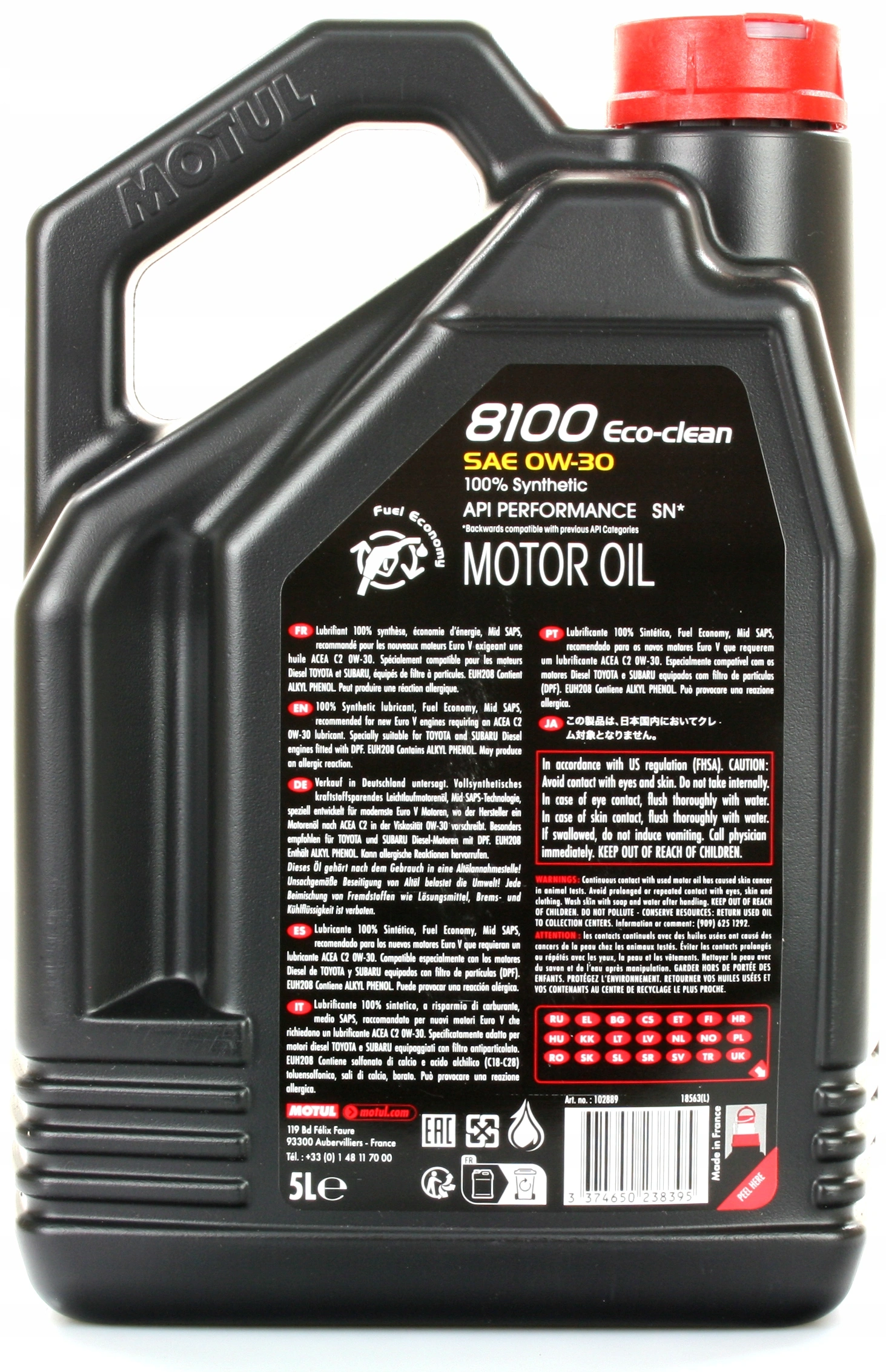 Motorolje 0W-20 Motul 8100 Eco-clean C2 │ Synthetic Engine Oil - 5L Image 2