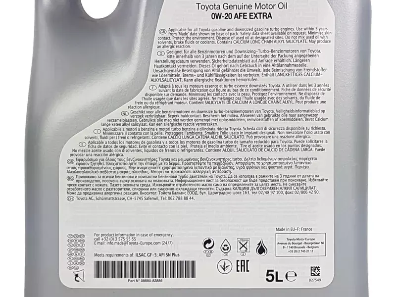 Motorolje 0W-20 Toyota Advanced Fuel Economy Extra Hybrid SN /  GF-5  - 5L Image 4