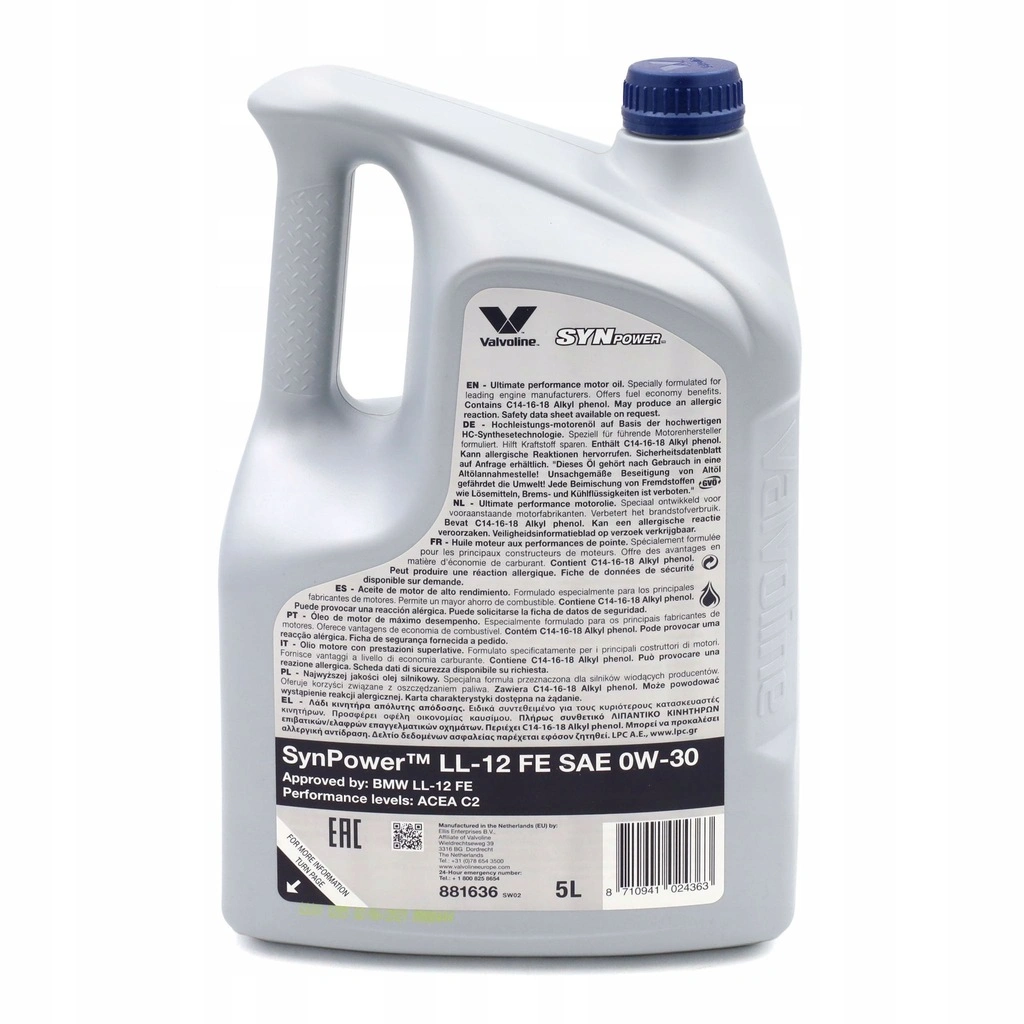 Motorolje 0W-30 Valvoline Synpower LL-12 FE │ Genuine® Fully Synthetic Engine Oil - 5L Image 2