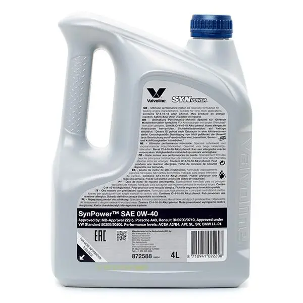 Motorolje 0W-40 Valvoline Synpower Full Synthetic Engine Oil - 4L Image 3
