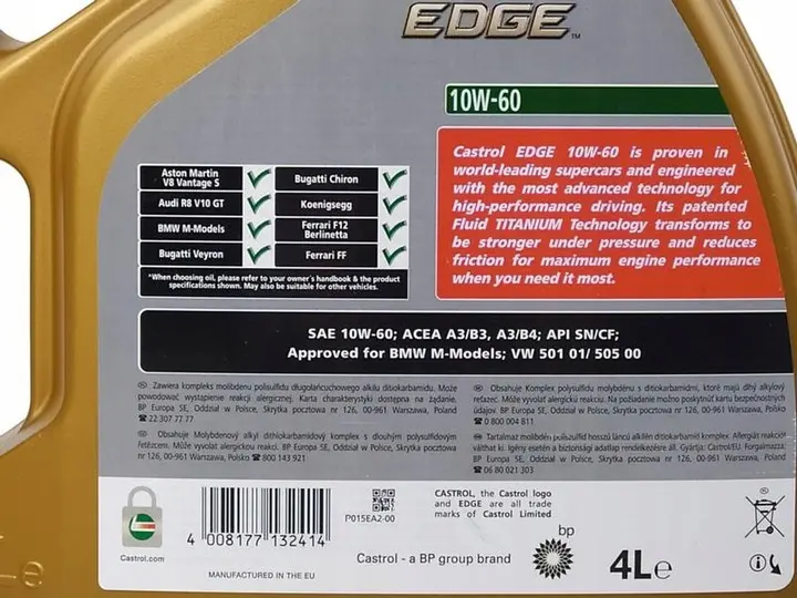 Motorolje 10W-60 Castrol Edge SUPERCAR Titanium FST - 4L Image 3