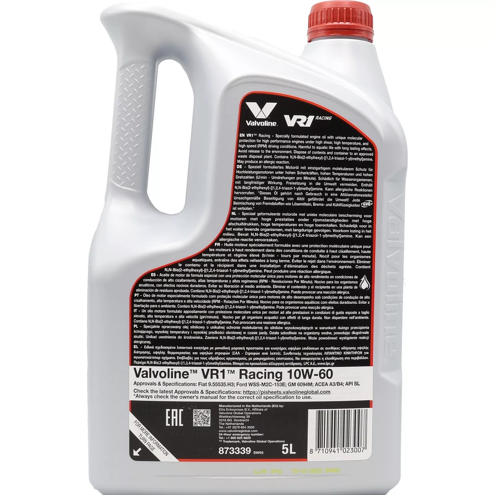 Motorolje 10W-60 Valvoline VR1 Racing A3/B4 │ Synthetic Engine Oil - 5L Image 2