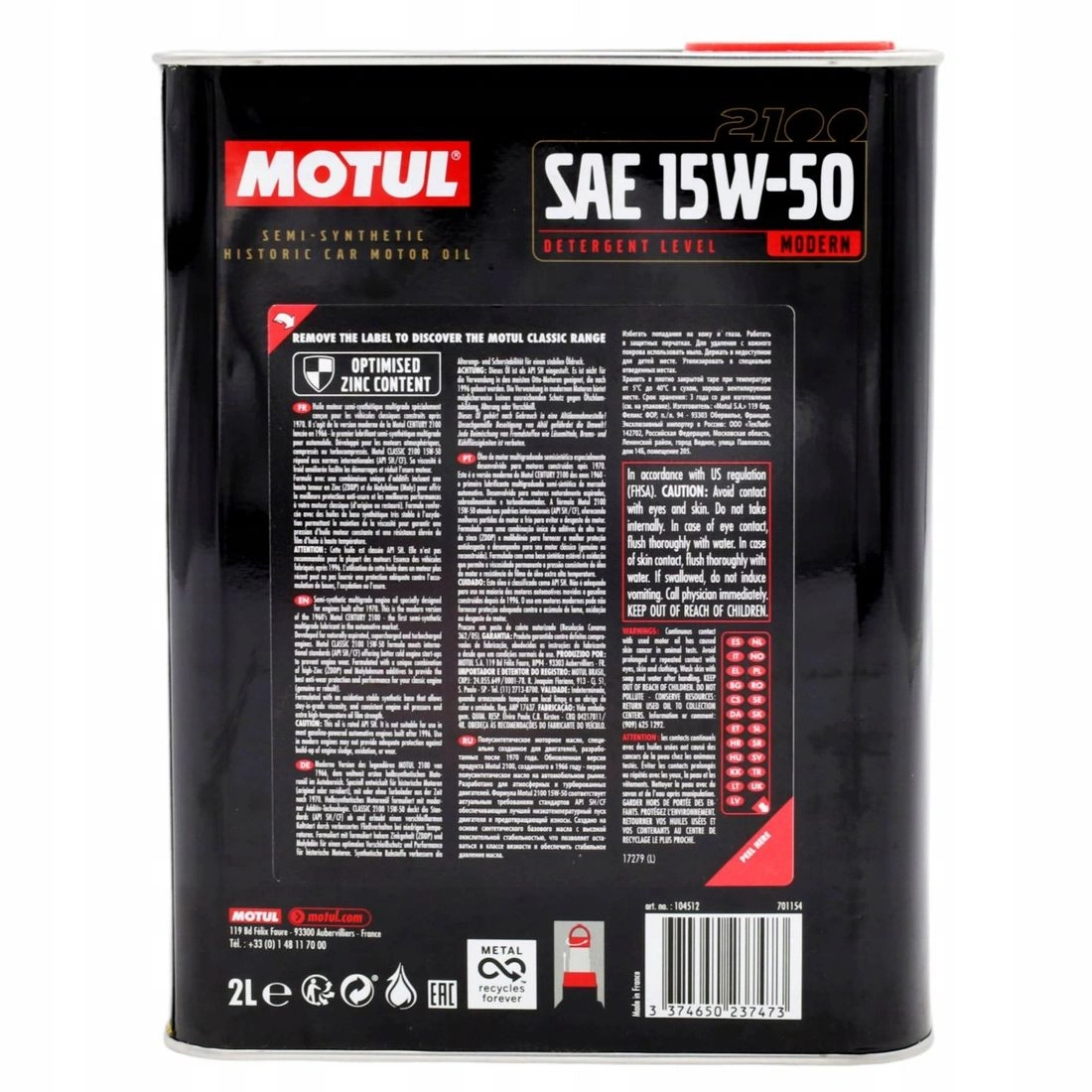 Motorolje 15W-50 Motul 2100 │ Sink ZDDP-tilsetning Technosynthese Classic Engine Oil - 2L Image 2