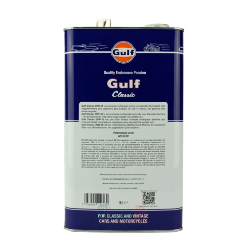 Motorolje 20W-50 Gulf Classic Oldtimer │ Mineral Engine Oil With Extra Zinc Additives - 5L Image 5