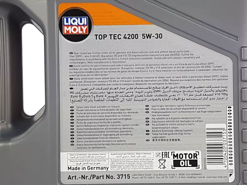 Motorolje 5W-30 Liqui Moly Top Tec 4200 New Generation Long Life IiI - 4L – bilde 4