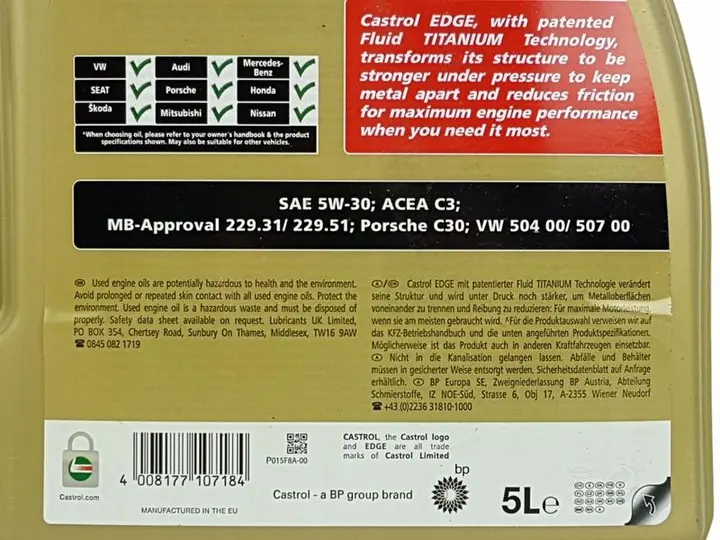 Motorolje 5W-30 M CASTROL EDGE TITANIUM FST - 6L Image 3