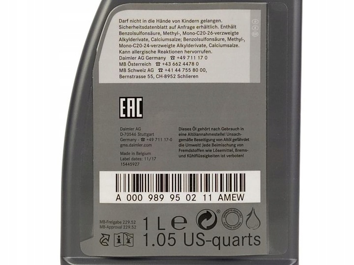 Motorolje 5W-30 Mercedes-Benz 229.52  │ Genuine® Synthetic Service Engine Oil - 7L Image 3