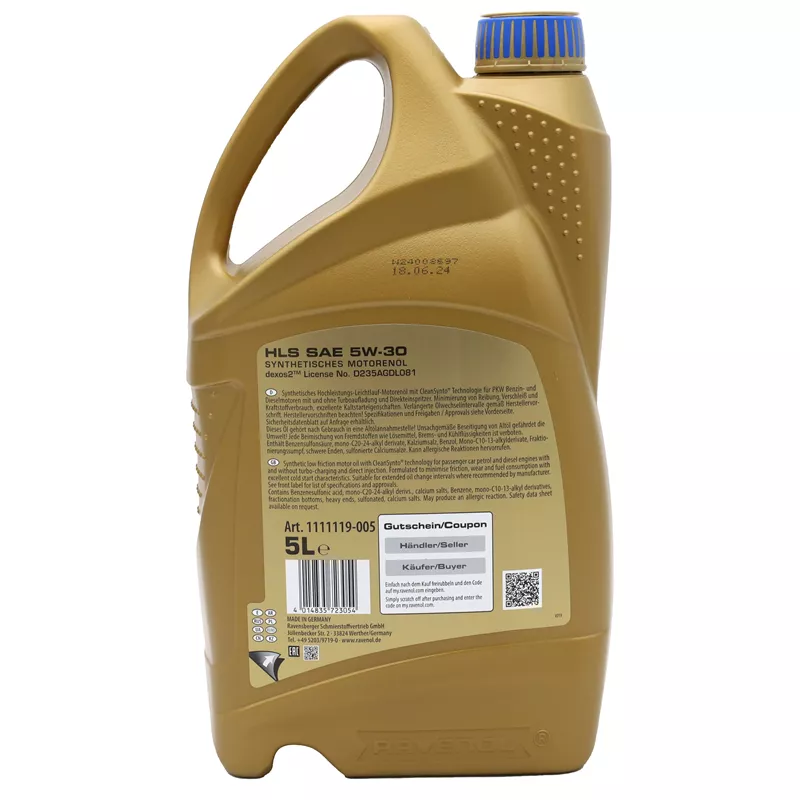 Motorolje 5w-30 Ravenol HLS CleanSynto │ BMW Longlife-04 (LL-04) / MB 229.52, MB 229.51, MB 229.31 - 5L – bilde 2