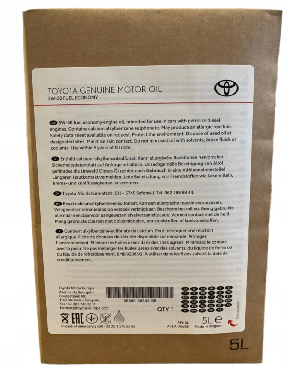 Motorolje 5W-30 Toyota Fuel Economy A5/B5 │ Bag-in-Box med tappetut Genuine® original Toyota - 5L – bilde 3