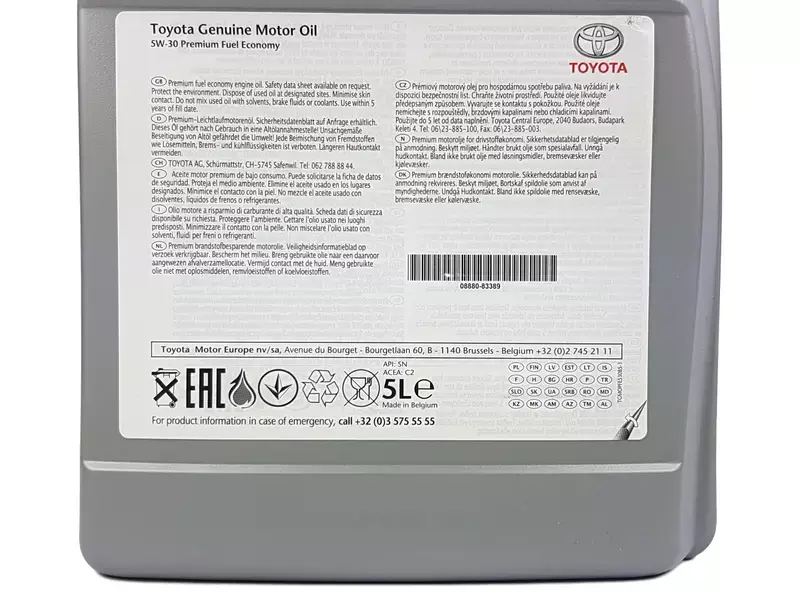 Motorolje 5W-30 Toyota Premium Fuel Economy C2 │ Genuine® Synthetic Engine Oil - 5L Image 2