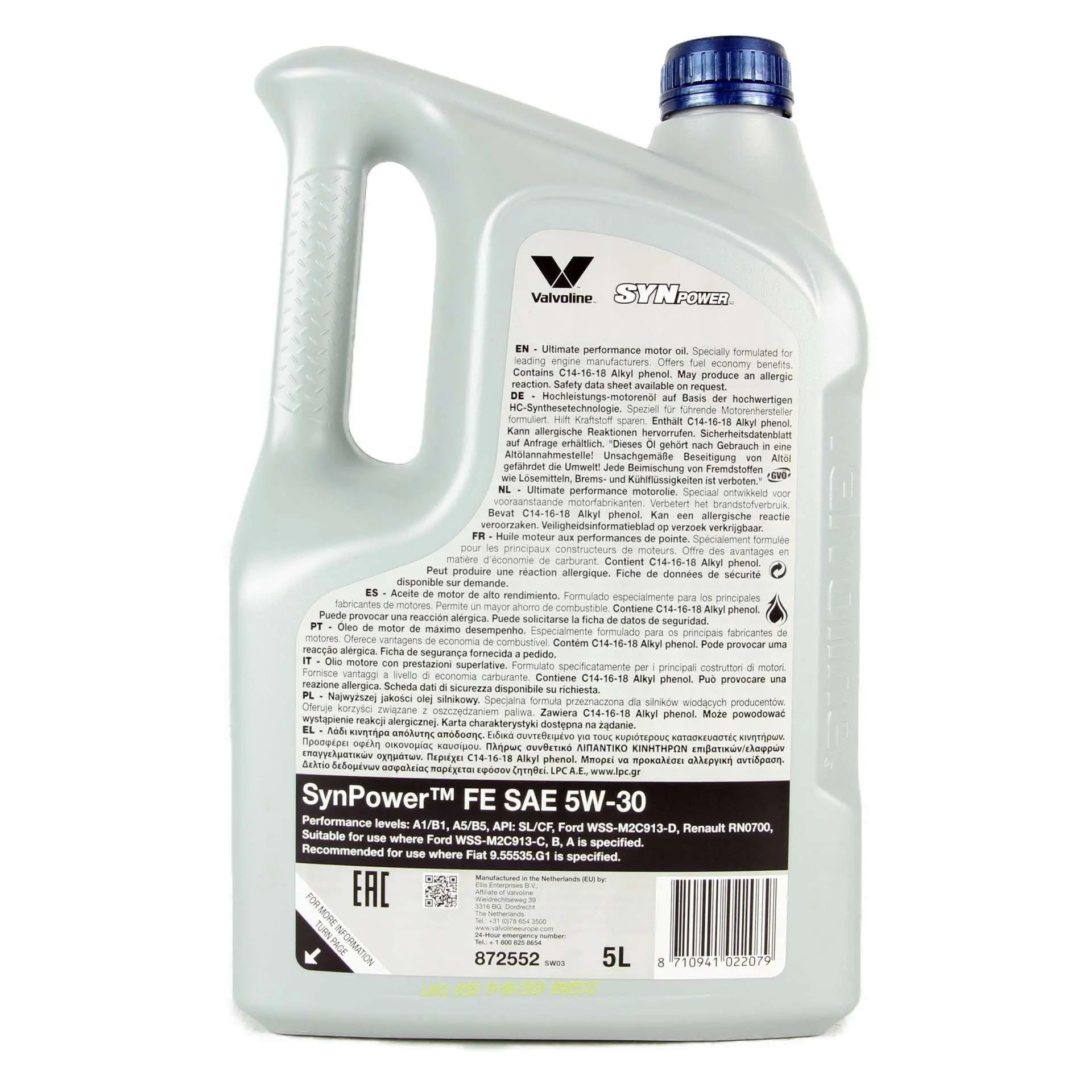 Motorolje 5W-30 Valvoline SynPower FE A5/B5 │ Synthetic Engine Oil  - 5L Image 2
