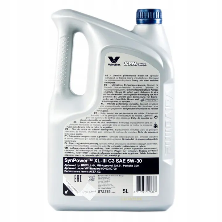 Motorolje 5W-30 Valvoline SynPower XL-III C3 - 5L Image 3