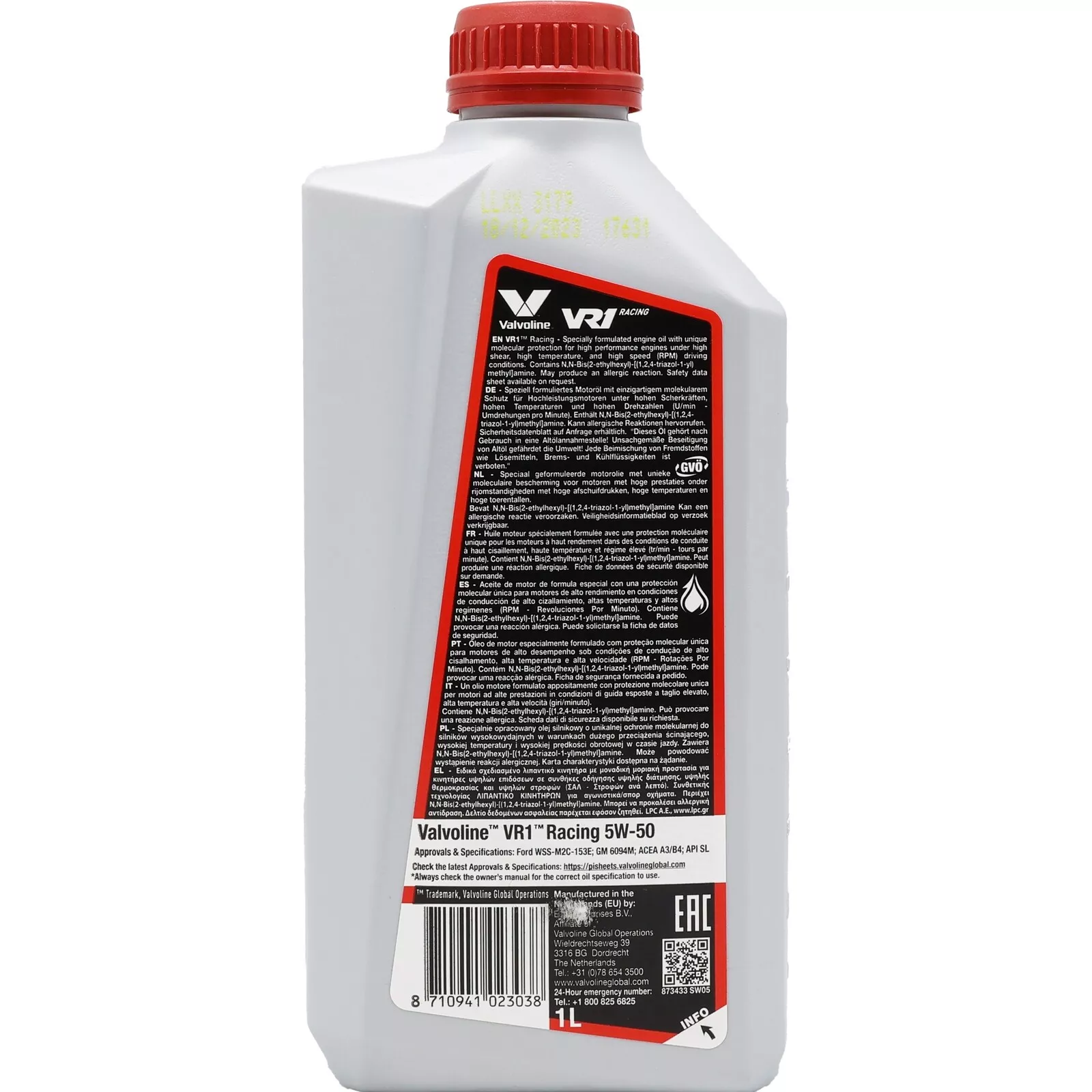 Motorolje 5W-50 Valvoline VR1 Racing │ Premium Fully Synthetic Engine Oil  - 1L Image 2