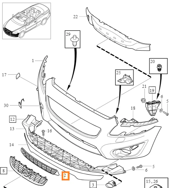 Nedre sentergrill i kjølergrill Volvo Genuine® C70 2010-2013 │ midtre