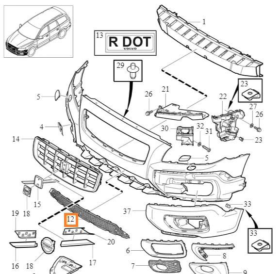 Nedre sentergrill i kjølergrill Volvo Genuine® XC70 2008-2016 │ midtre